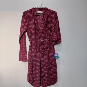 LOFT By Ann Taylor Women's Burgundy & Pink Flower Long Sleeve Dress, Size M
